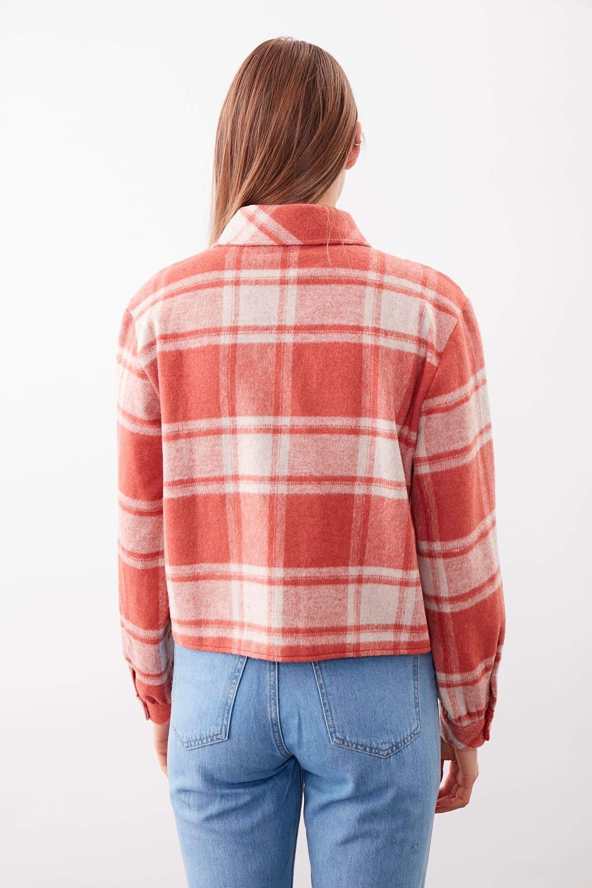PLAID PATTERN POCKET CROP LUMBERJACK SHIRT