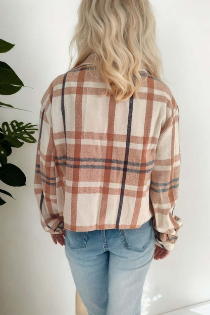 PLAID PATTERN POCKET CROP LUMBERJACK SHIRT