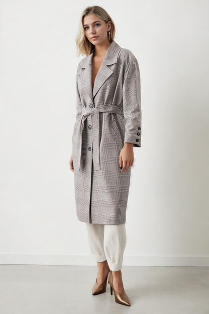 LONG PLAID TRENCH COAT WITH PATTERN