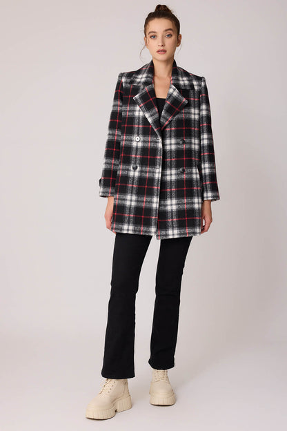 PLAID PATTERN FRONT BUTTON JACKET
