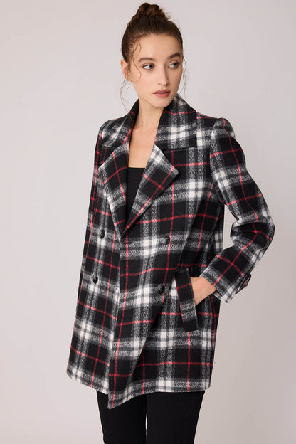 PLAID PATTERN FRONT BUTTON JACKET