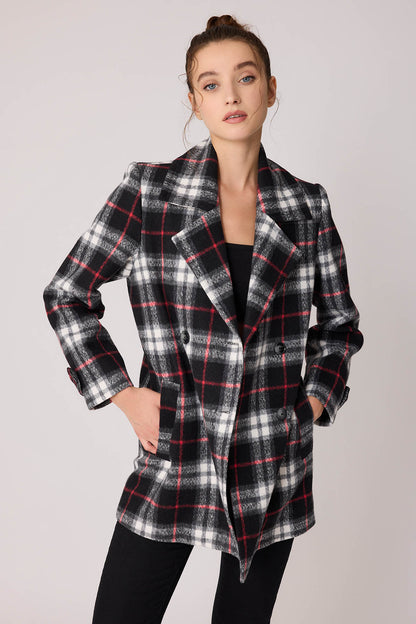 PLAID PATTERN FRONT BUTTON JACKET