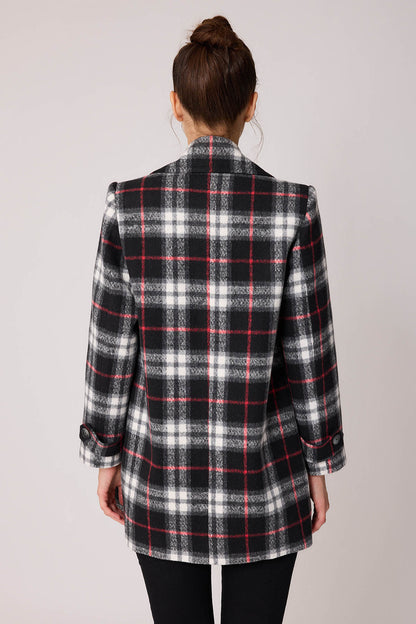 PLAID PATTERN FRONT BUTTON JACKET
