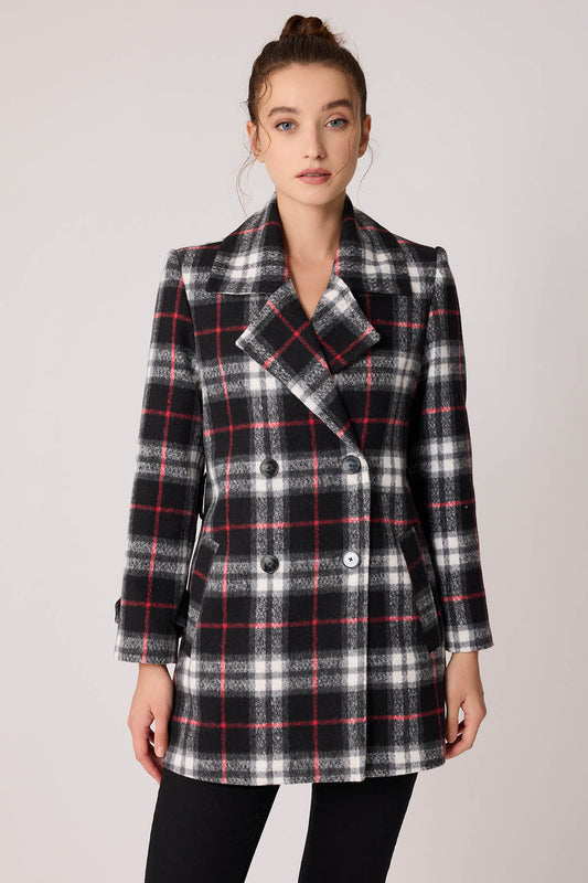 PLAID PATTERN FRONT BUTTON JACKET