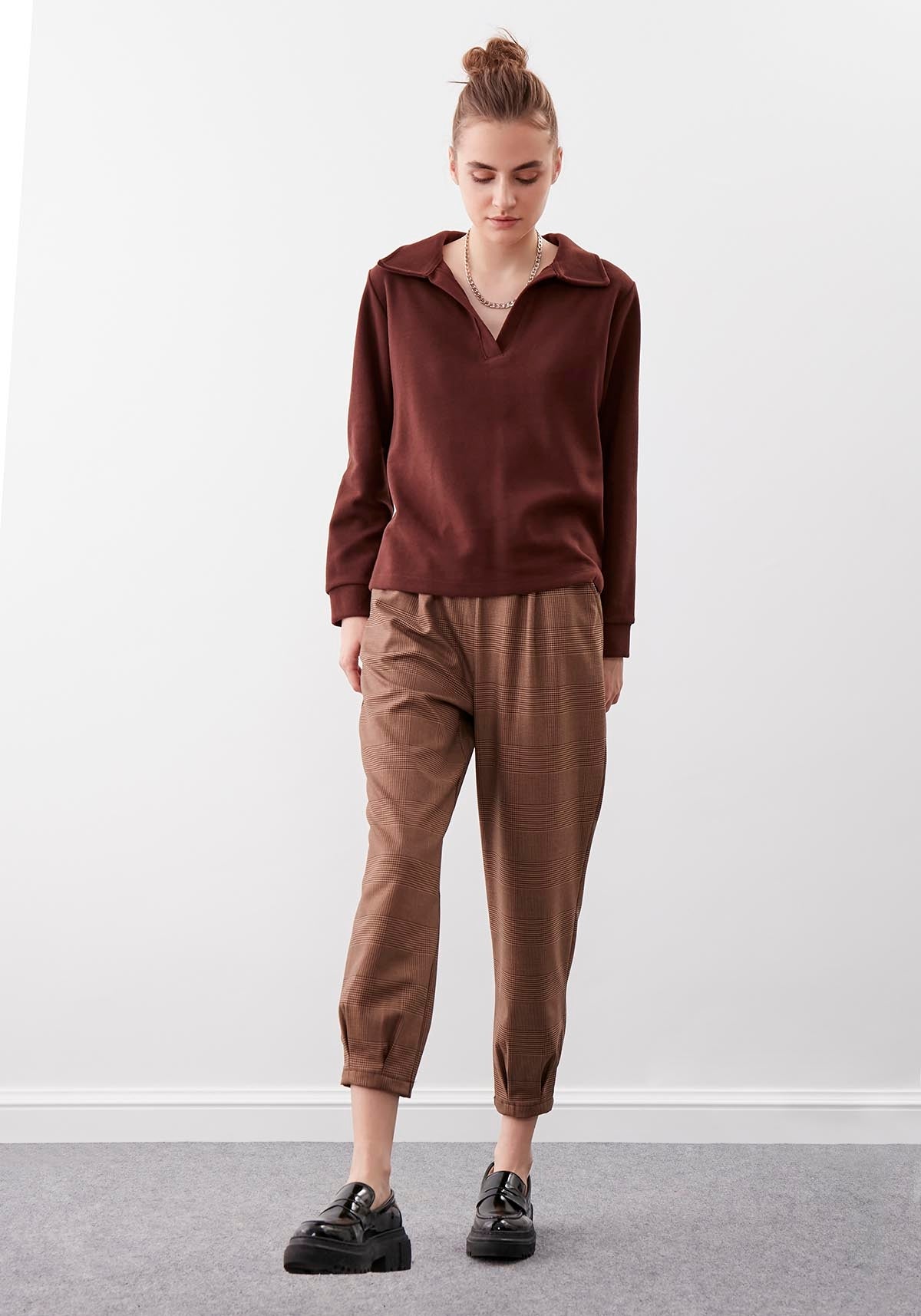 PLAID PATTERN  CROP TROUSERS