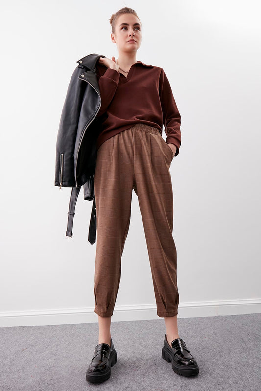 PLAID PATTERN  CROP TROUSERS