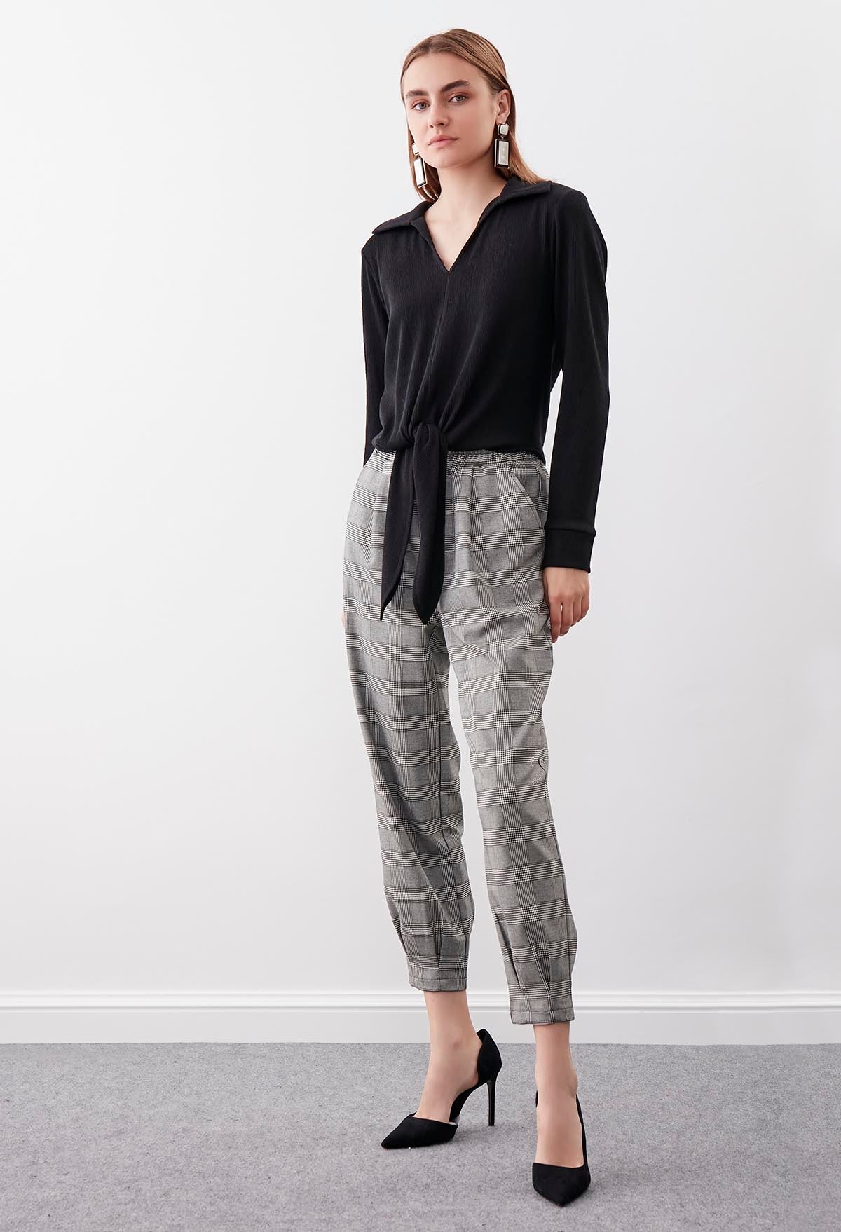 PLAID PATTERN  PLEATED TROUSERS
