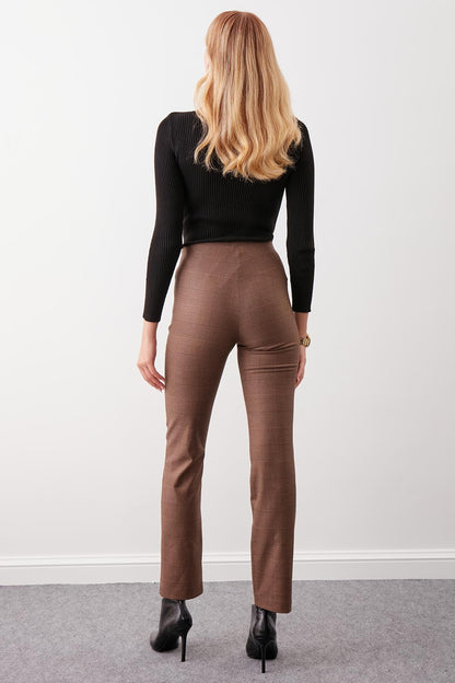 PLAID PATTERN HIGH-WAIST TROUSERS