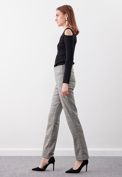 PLAID PATTERN HIGH-WAIST TROUSERS