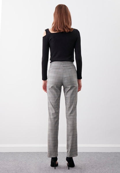 PLAID PATTERN HIGH-WAIST TROUSERS