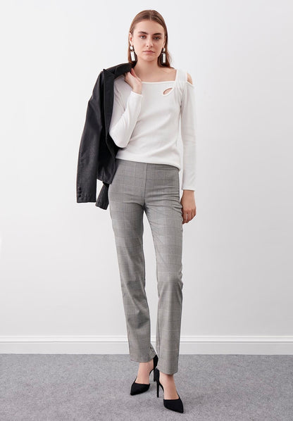 PLAID PATTERN HIGH-WAIST TROUSERS