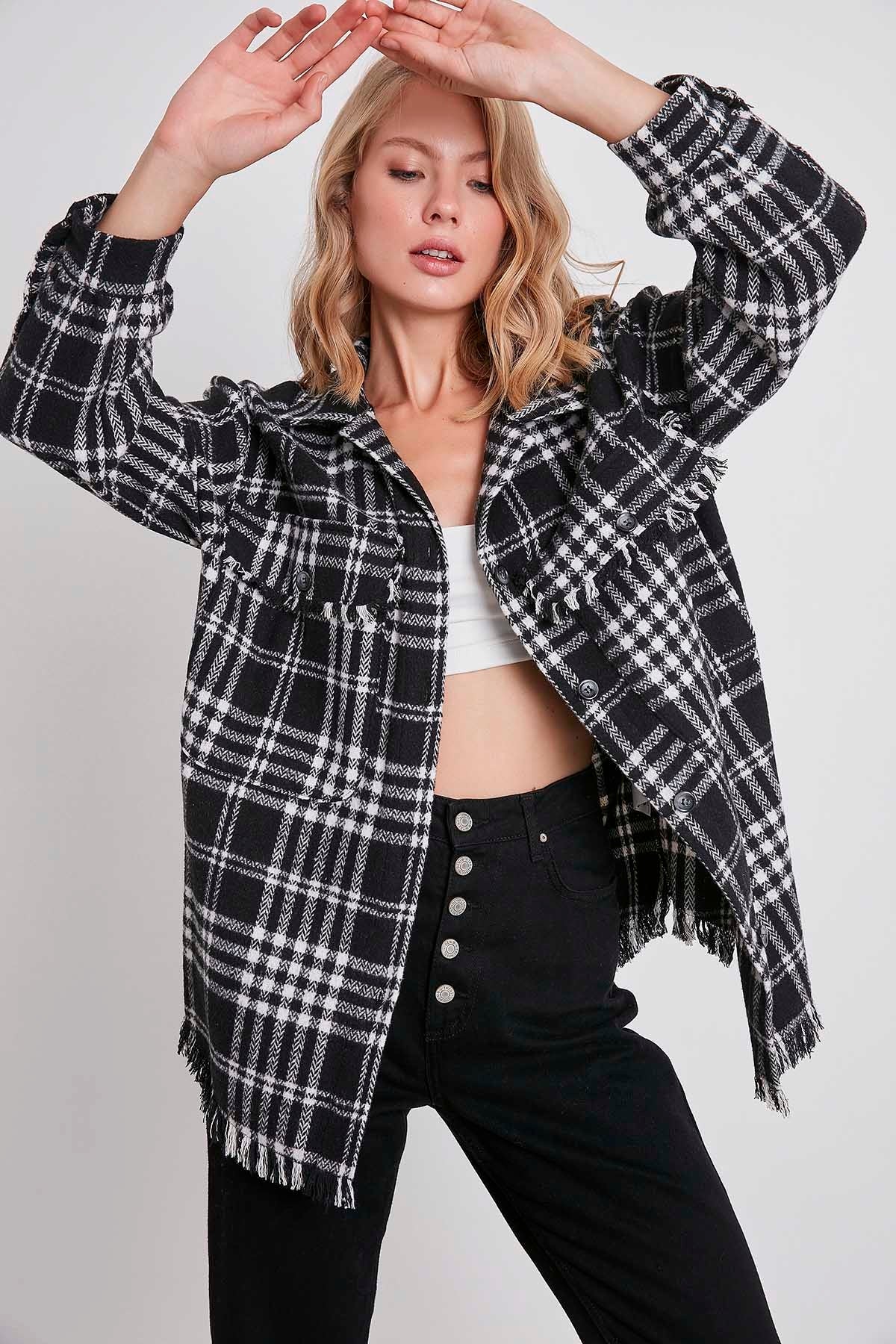 PLAID TASSEL DETAILED LUMBERJACK SHIRT