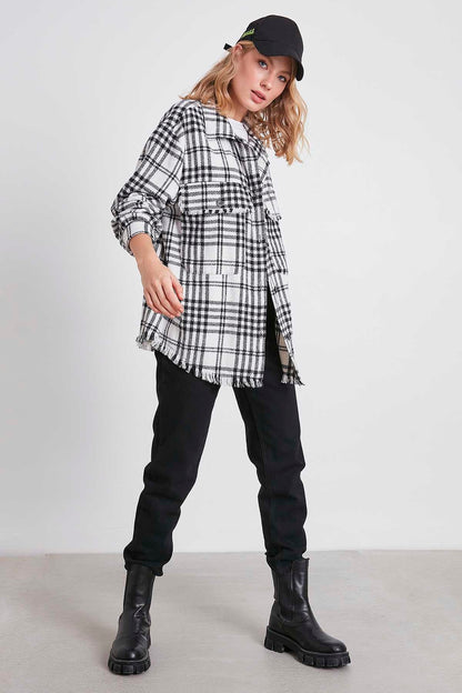 PLAID TASSEL DETAILED LUMBERJACK SHIRT