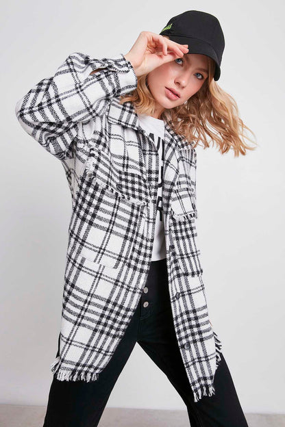 PLAID TASSEL DETAILED LUMBERJACK SHIRT
