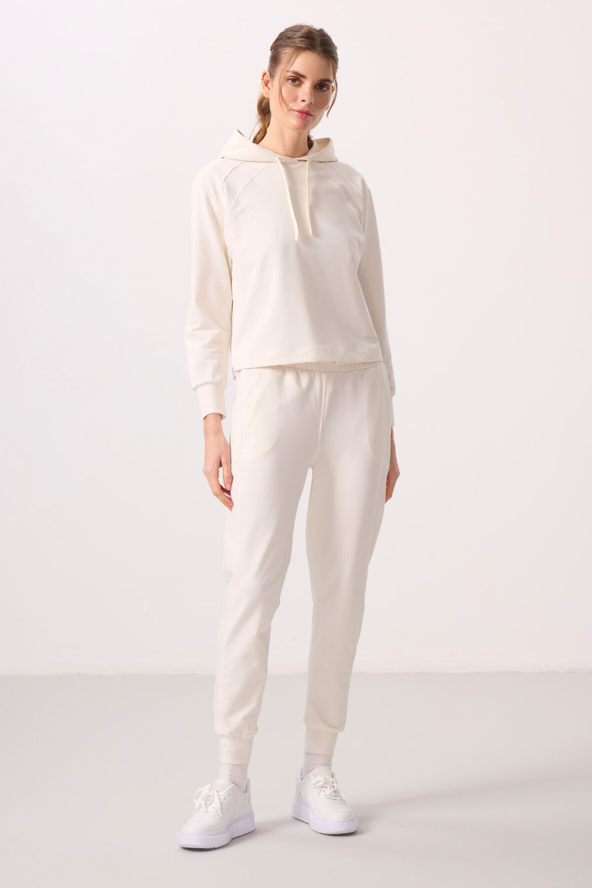 Ecru Hooded Oversize Women's Tracksuit Set - 95336
