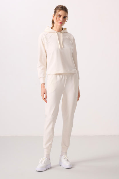 Ecru Hooded Oversize Women's Tracksuit Set - 95336