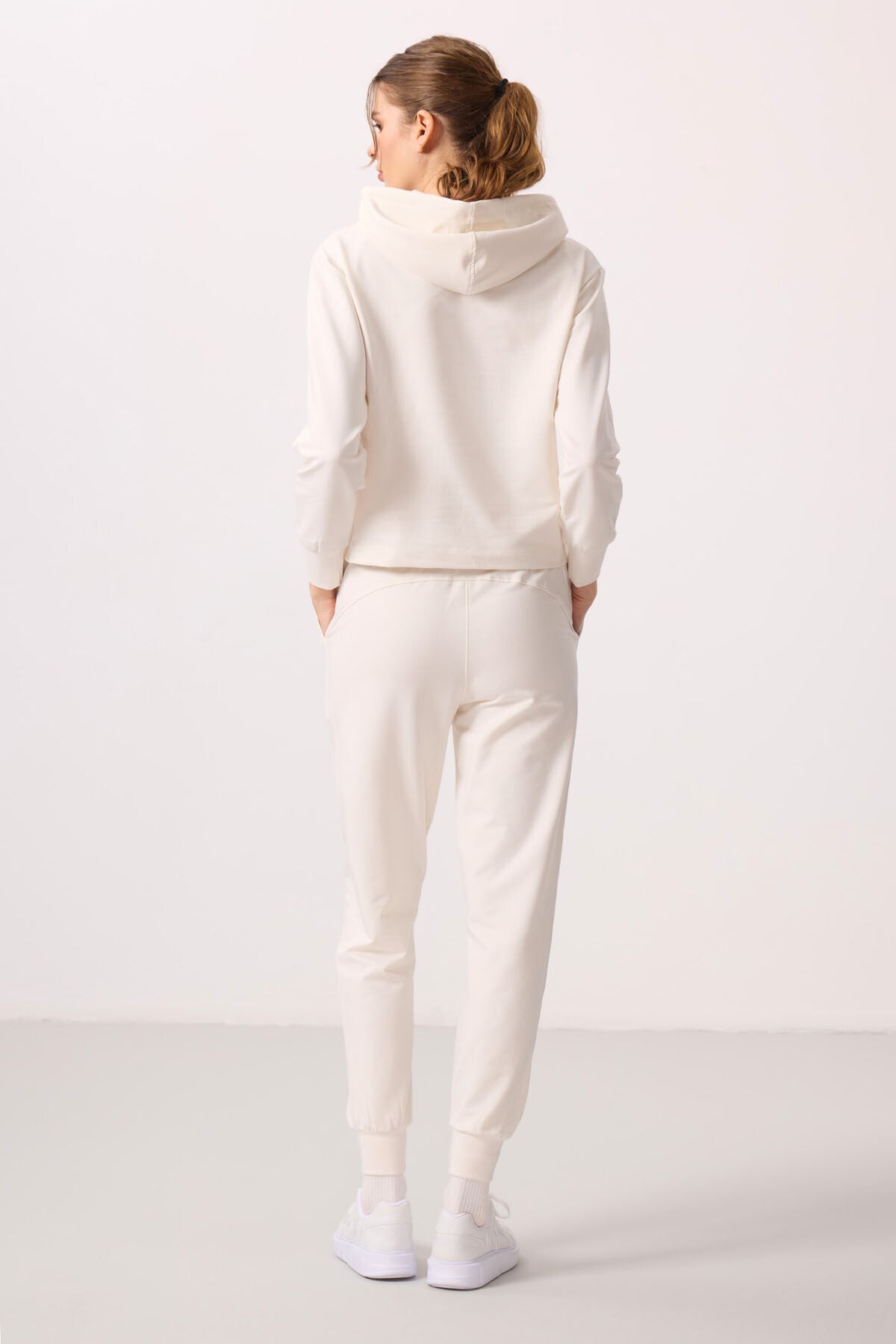 Ecru Hooded Oversize Women's Tracksuit Set - 95336