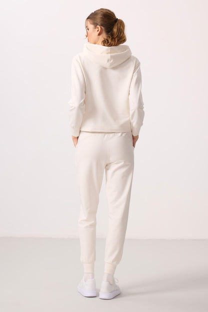 Ecru Hooded Oversize Women's Tracksuit Set - 95336