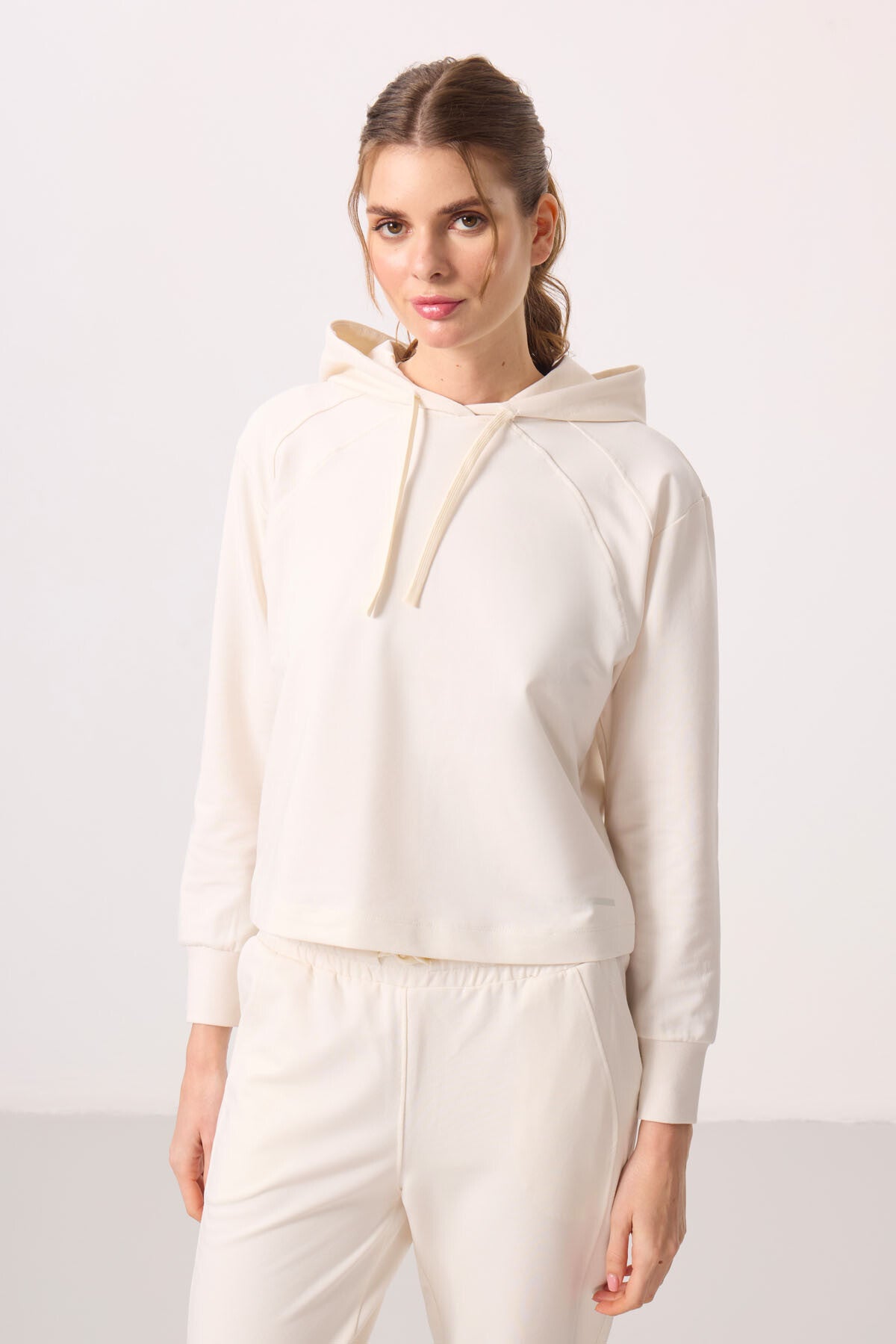 Ecru Hooded Oversize Women's Tracksuit Set - 95336