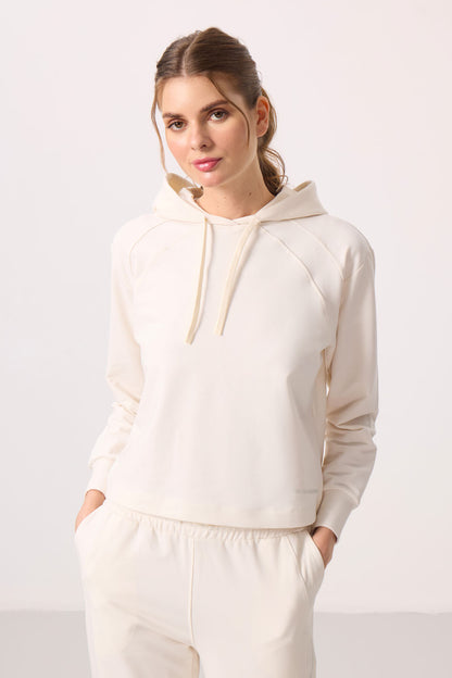 Ecru Hooded Oversize Women's Tracksuit Set - 95336