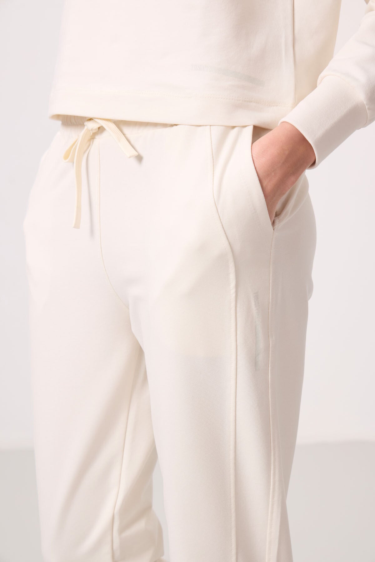 Ecru Hooded Oversize Women's Tracksuit Set - 95336