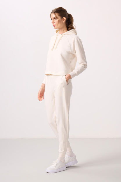 Ecru Hooded Oversize Women's Tracksuit Set - 95336