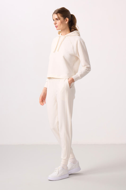 Ecru Hooded Oversize Women's Tracksuit Set - 95336
