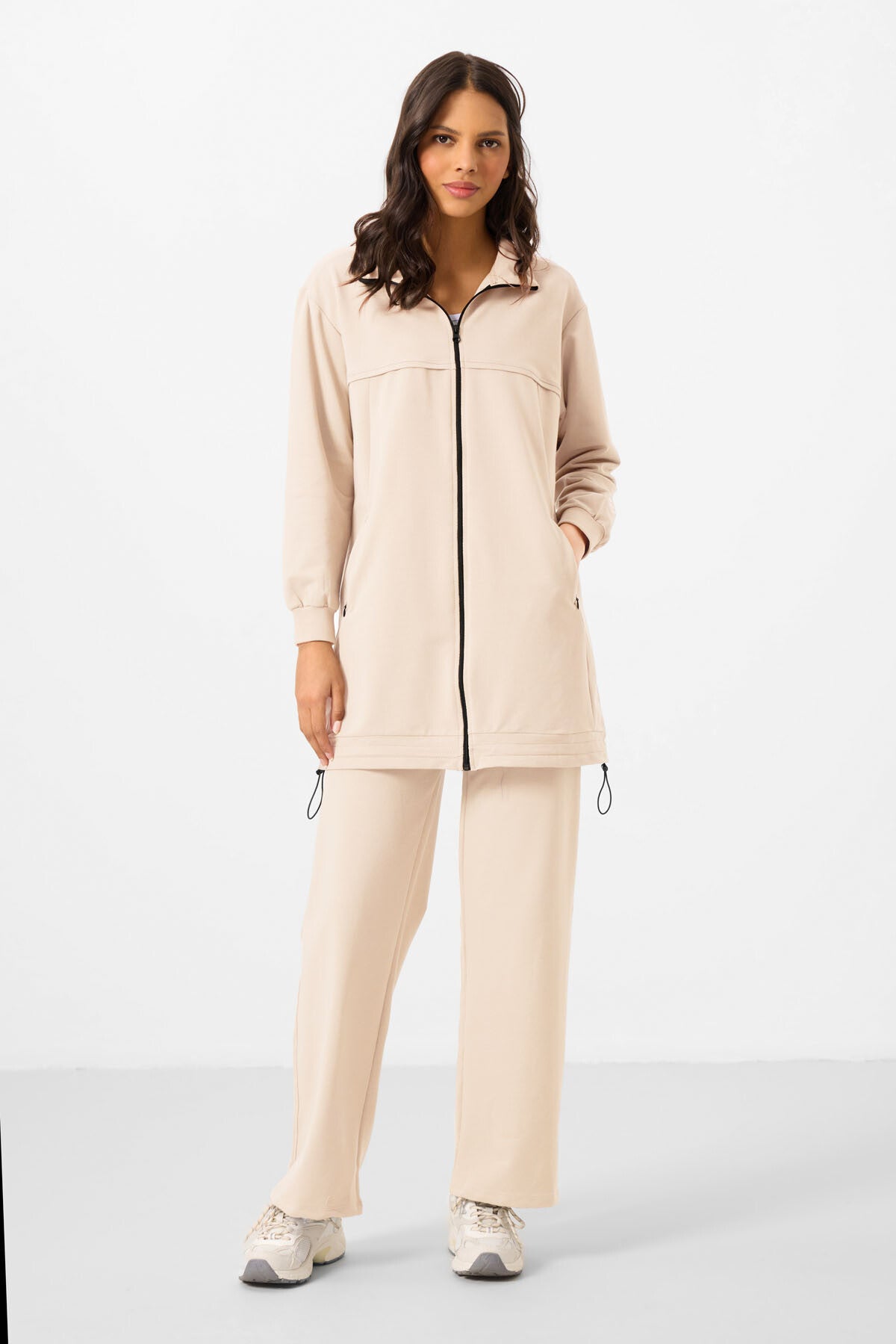 Cotton Tracksuit Women's Tunic Set with Seamless Collar - 95346