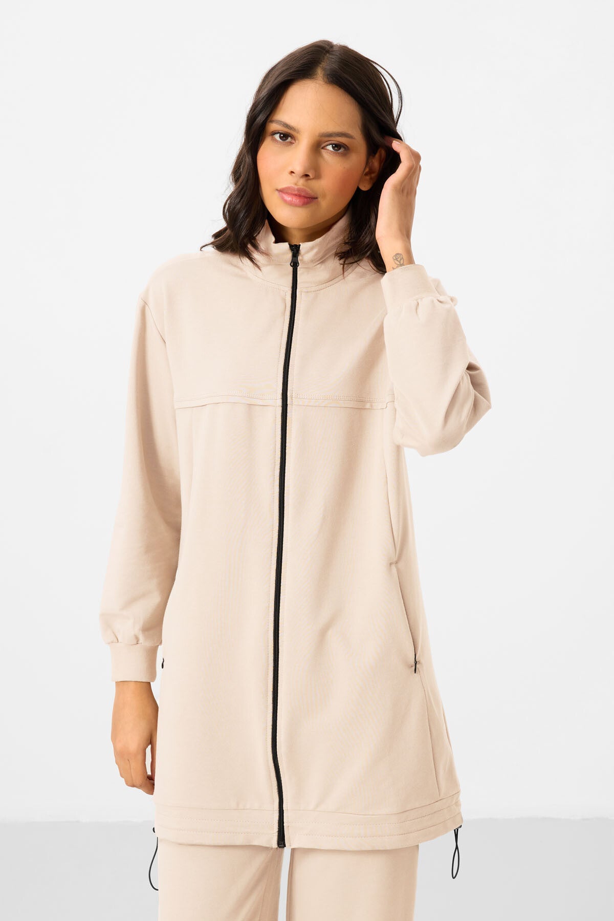 Cotton Tracksuit Women's Tunic Set with Seamless Collar - 95346