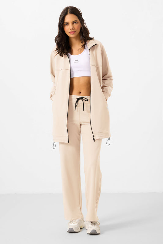 Cotton Tracksuit Women's Tunic Set with Seamless Collar - 95346