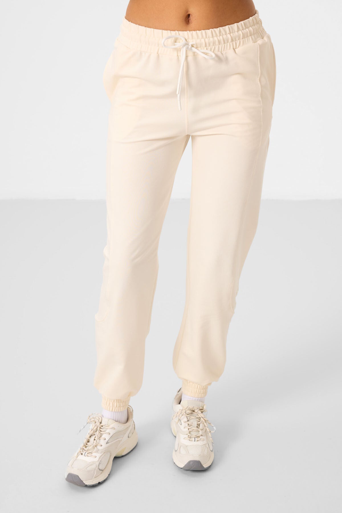 Ecru O Collar Basic Oversize Women's Tracksuit Tunic Set - 95347