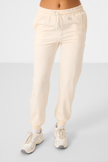 Ecru O Collar Basic Oversize Women's Tracksuit Tunic Set - 95347