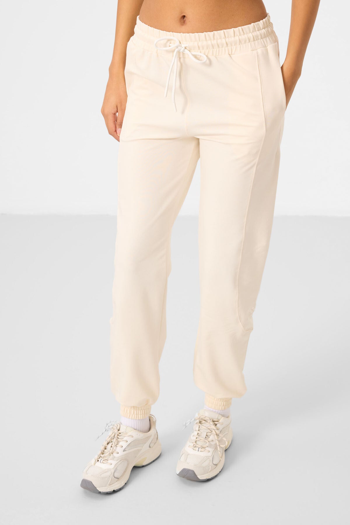 Ecru O Collar Basic Oversize Women's Tracksuit Tunic Set - 95347