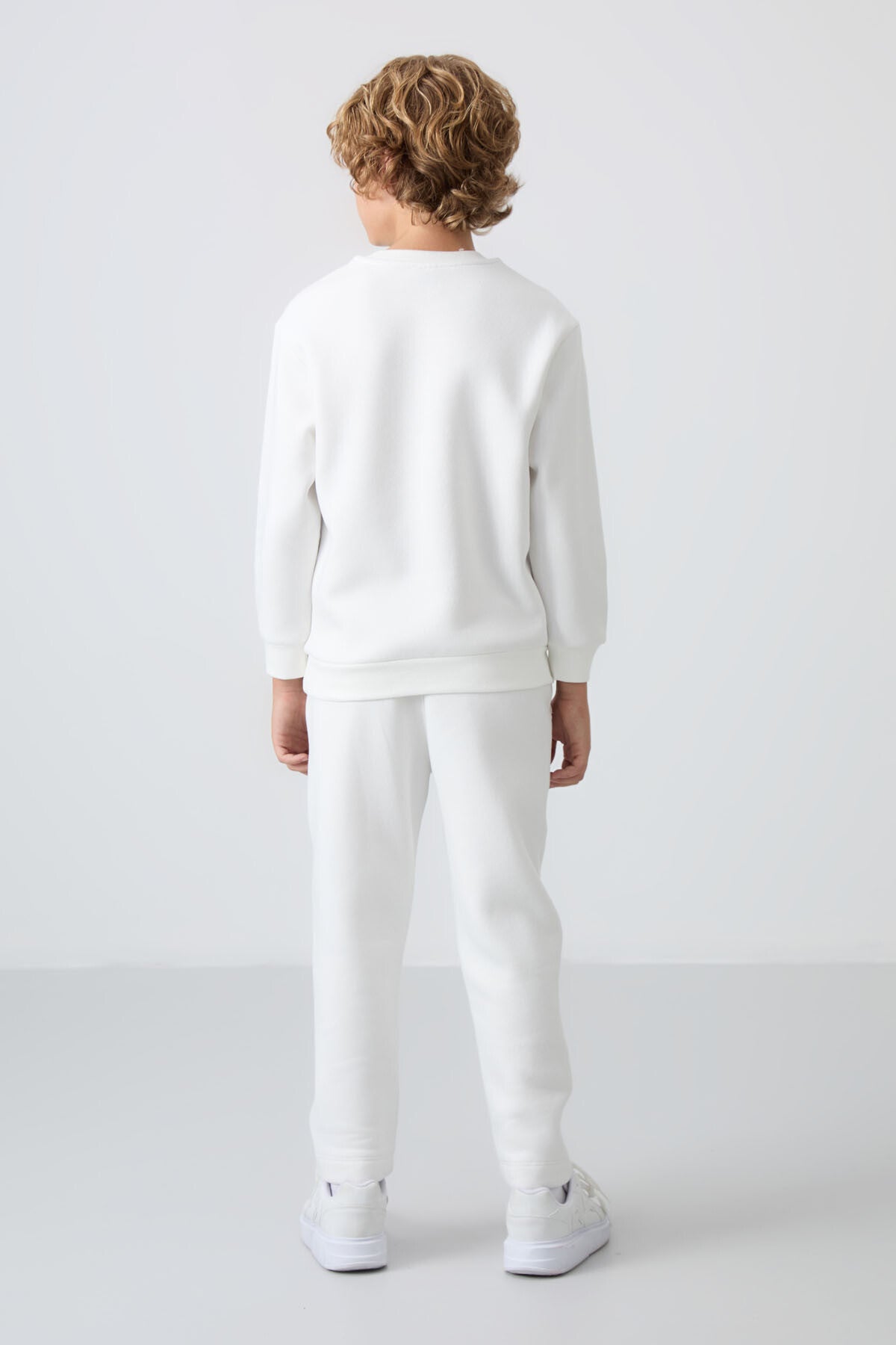 Ecru Cotton Thick Fleece-Lined Soft Textured Standard Fit Printed Boys' Tracksuit Set - 11233