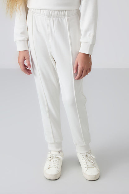 Ecru Cotton Fleece-Lined Soft Textured Oversize Embroidered Girls' Tracksuit Set - 75145