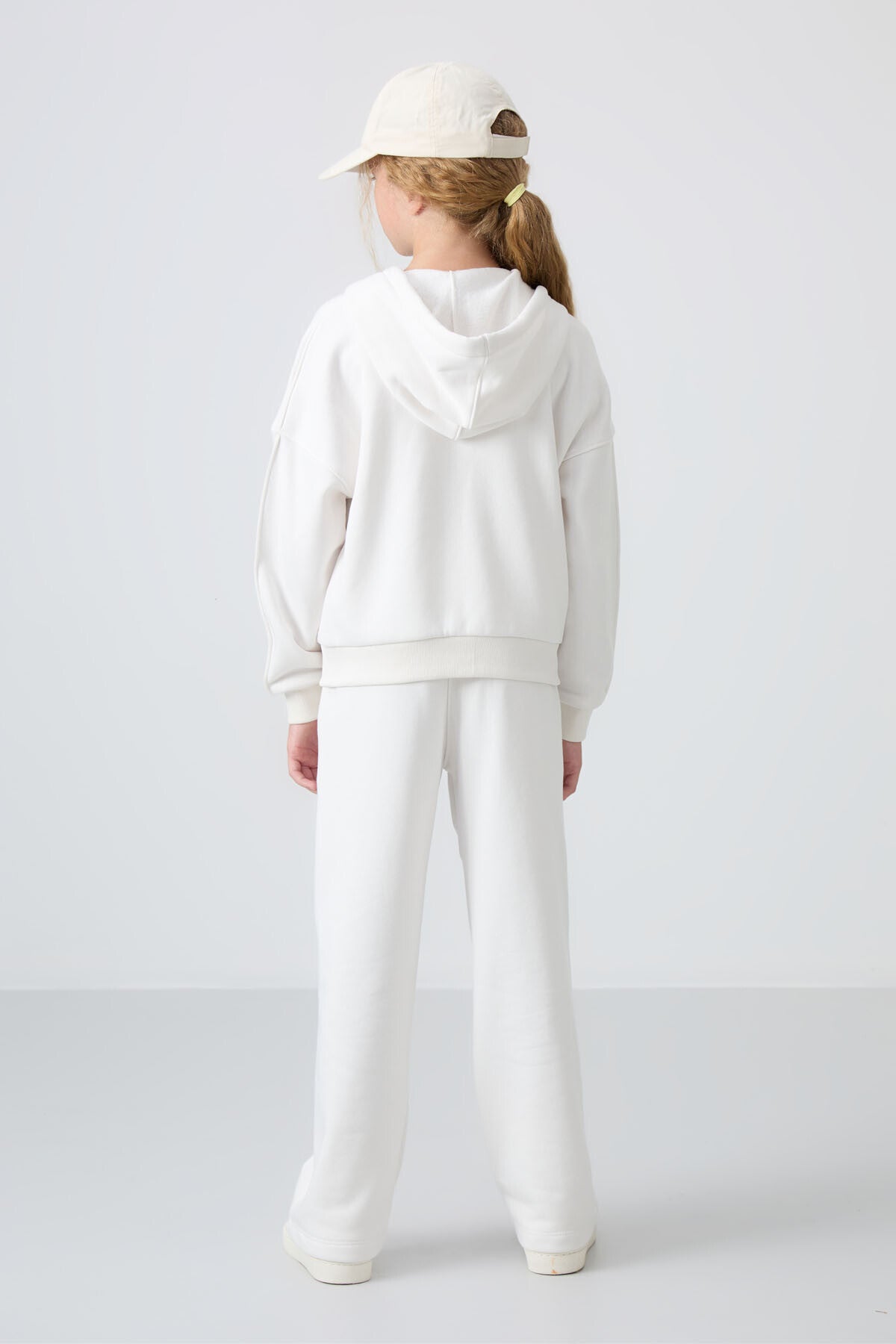 Light Beige Cotton Fleece-Lined Soft Textured Standard Fit Embroidered Girls' Tracksuit Set - 75161