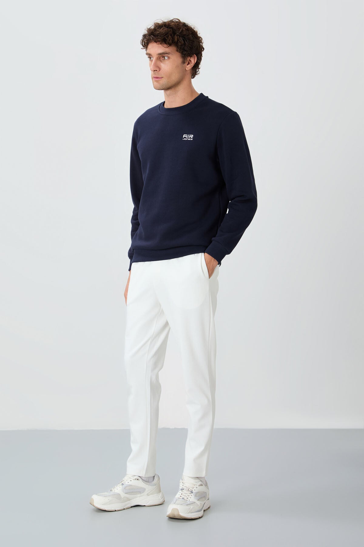 Ecru Textured Surface Standard Fit Men's Tracksuit Bottom - 82155