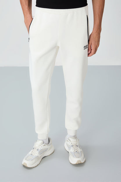 Cesar Ecru Beige Striped Men's Tracksuit Bottom - 84929