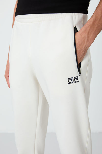 Cesar Ecru Beige Striped Men's Tracksuit Bottom - 84929