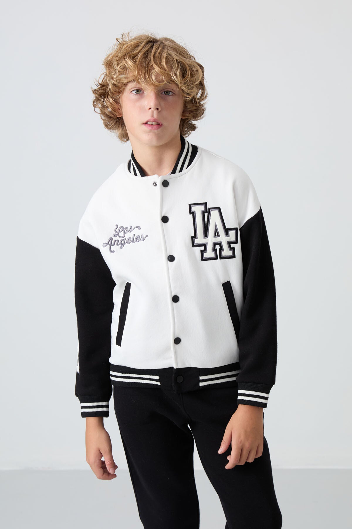 Beige Cotton Thick Fleece-Lined Soft Textured Standard Fit Embroidered Boys' College Jacket - 11258