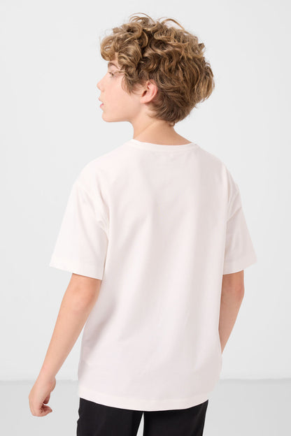 Oversize Basic Boy Boy T-Shirt with soft fabric with Ekru cotton - 11297