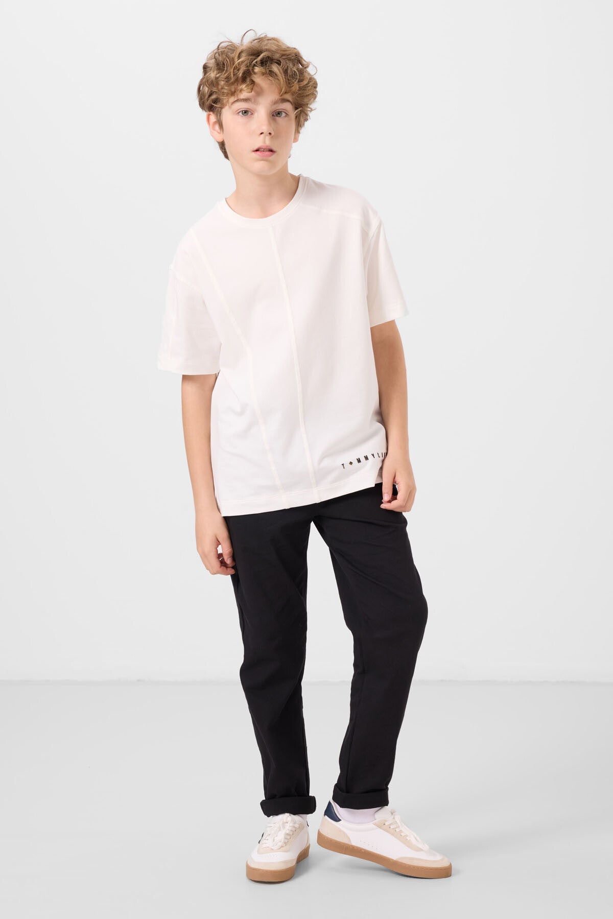 Oversize Basic Boy Boy T-Shirt with soft fabric with Ekru cotton - 11297