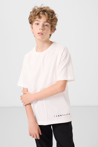 Oversize Basic Boy Boy T-Shirt with soft fabric with Ekru cotton - 11297