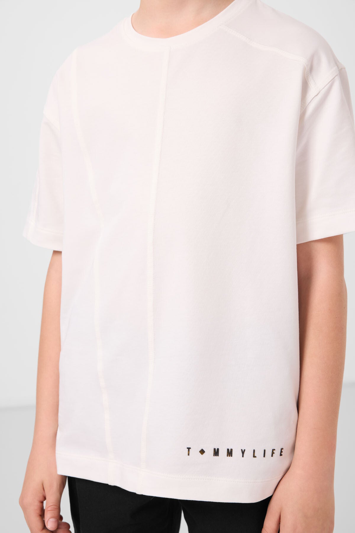 Oversize Basic Boy Boy T-Shirt with soft fabric with Ekru cotton - 11297