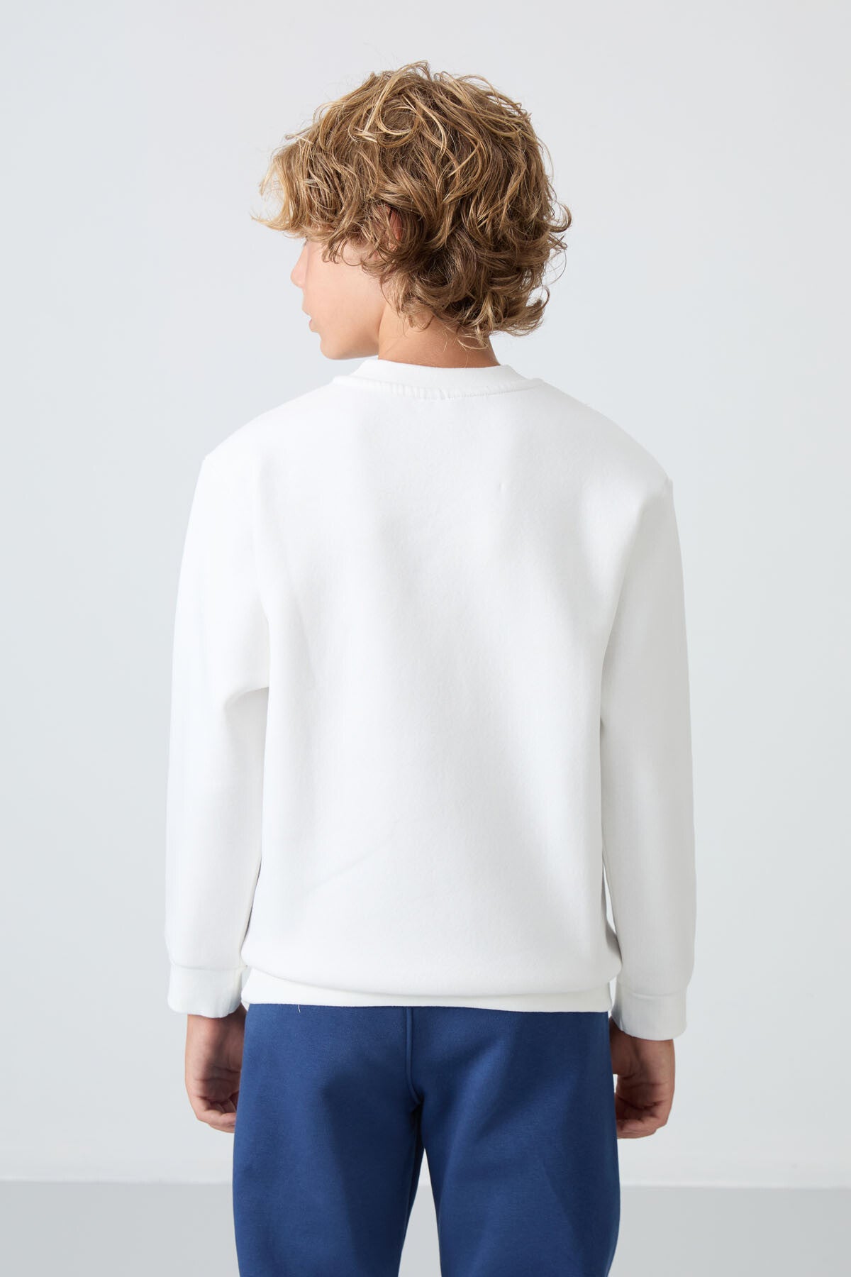 Beige Cotton Thick Fleece-Lined Soft Textured Standard Fit Printed Boys' Sweatshirt - 11216