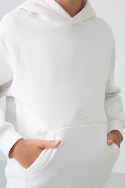 Ecru Cotton Thick Fleece-Lined Soft Textured Standard Fit Printed Boys' Sweatshirt - 11215