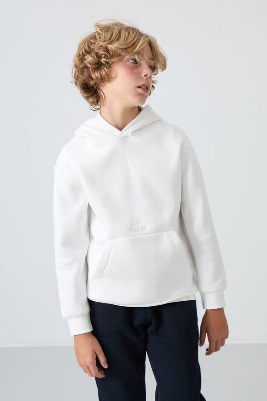 Ecru Cotton Thick Fleece-Lined Soft Textured Standard Fit Printed Boys' Sweatshirt - 11215