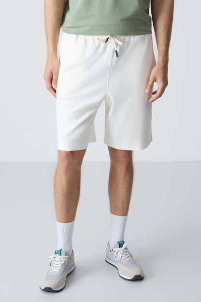 Beige Cotton Thick Soft Textured Standard Fit Basic Men's Shorts - 81275