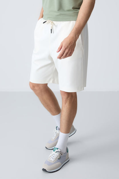 Beige Cotton Thick Soft Textured Standard Fit Basic Men's Shorts - 81275