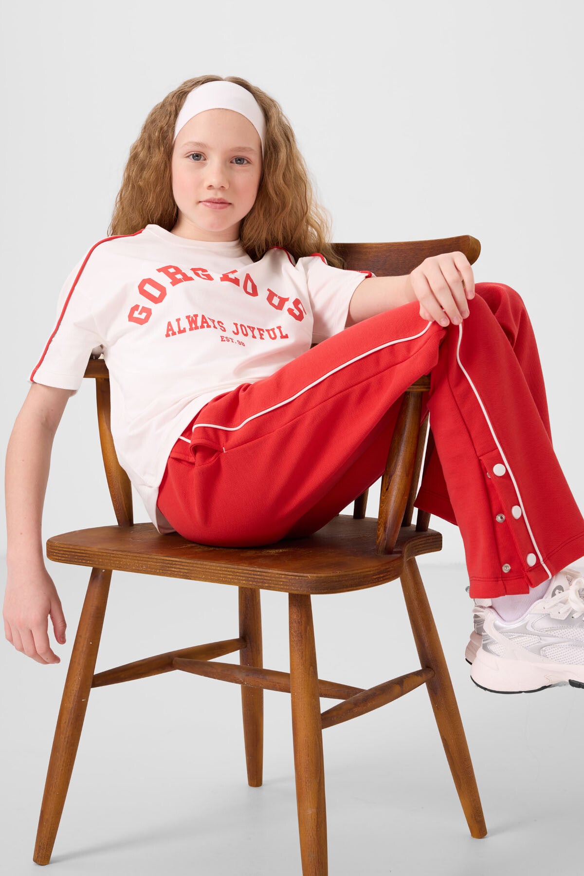 Ekru-Fiesta O Collar Printed Wide Skirts Detailed Detailed Girl Child Palazzo Tracksuit Set - 75172